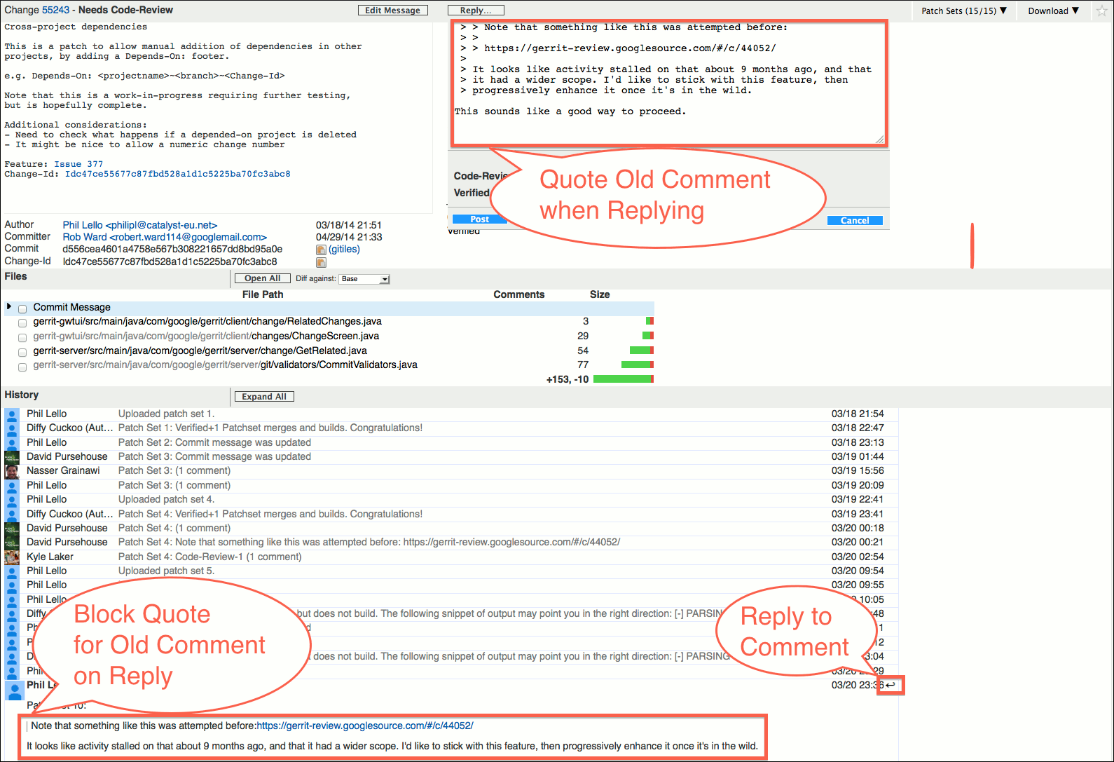gwt user review ui change screen reply to comment