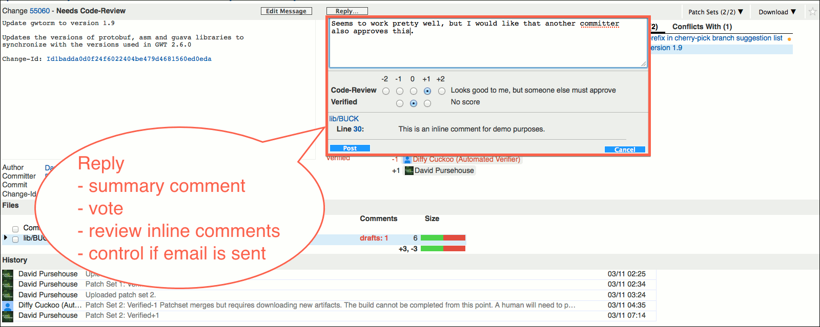 gwt user review ui change screen replying